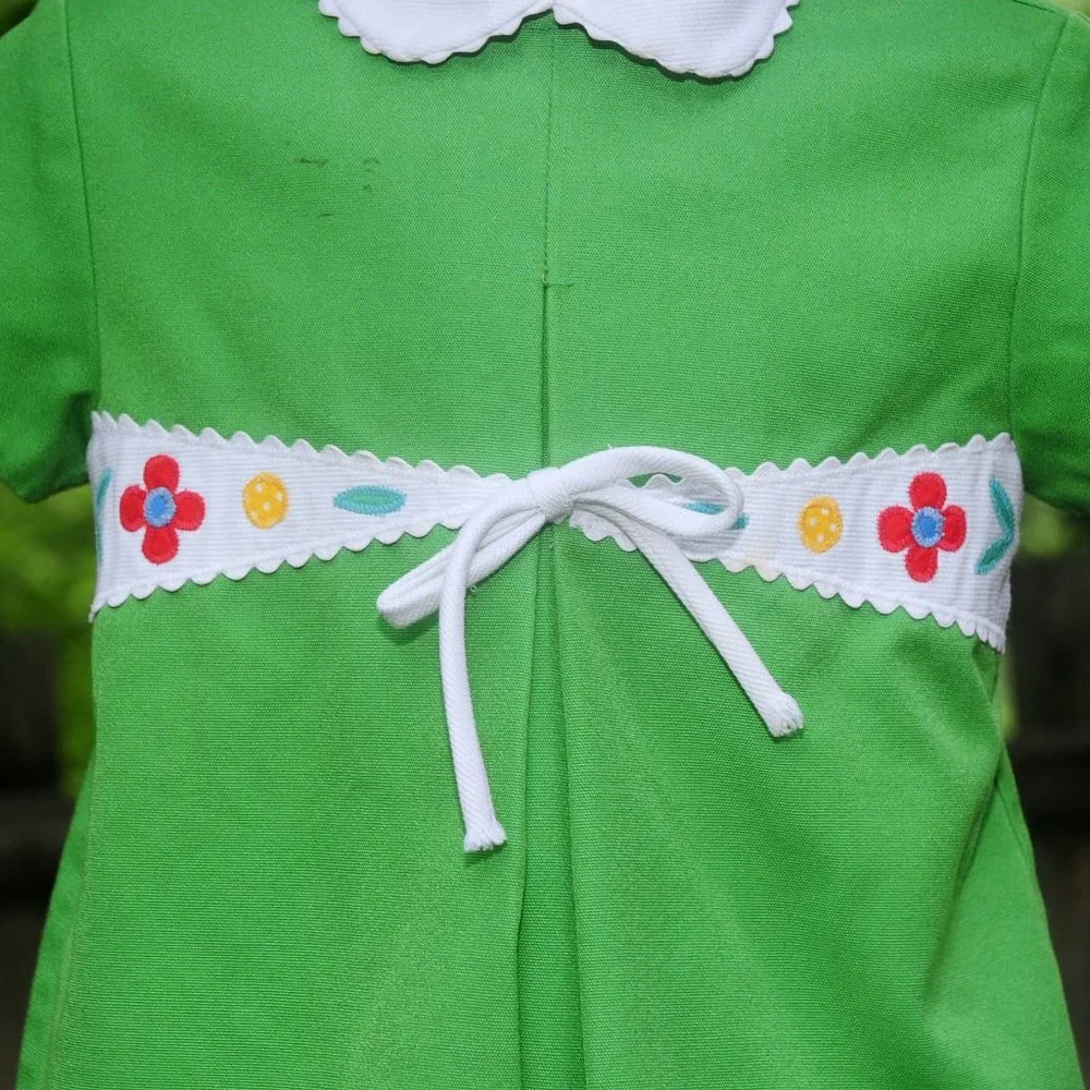 VTG 70's Saks Fifth Ave Kelly Green Girls School Church Party Dress Size 18M/2T - Picture 4 of 9